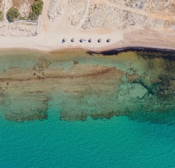 An aerial shot of our hotel's beach